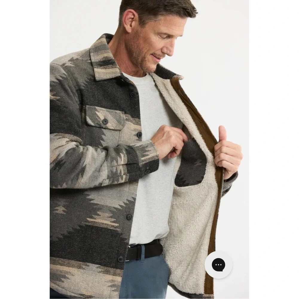 Jachs New York Mens Sherpa Lined Aztec Print Shirt Jacket Shacket Size M Aztec‎